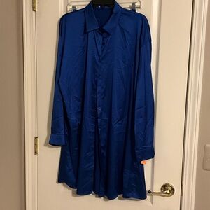 Royal Blue Button-Up Satin Tunic Shirt